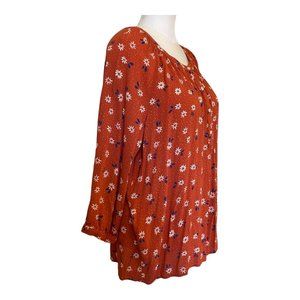 Women's Floral Nautica Blouse XXL, Rust Orange Color Boho Daisy Print Top